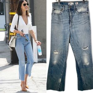 Re/Done Leandra Jeans in Ghost Ripped Light Wash Button Fly High Waist